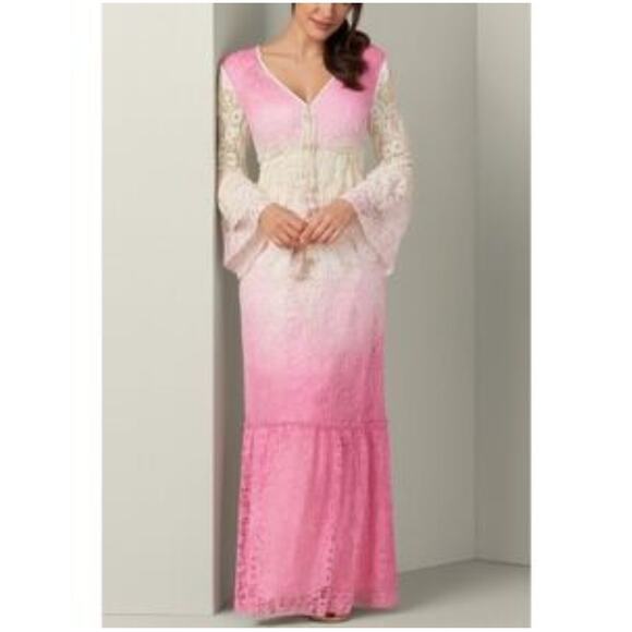Venus Lace Maxi Dress Flare Sleeve Ombre Whimsy Cottage Fairy Boho - Picture 2 of 13